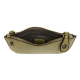 Our most popular bag, in a beautiful willow green color, this mini clutch, with its sleek silhouette, is as gorgeous as it is versatile.  Features include a polished turn lock, six card slots, and an interior zipper for change.  It can be styled in many ways, with removable straps for alternating between wallet, crossbody, and wristlet!   5"H x 9.5"W x 1"D