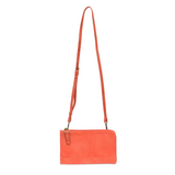 The Karina combines sleek styling with uber organization in beautiful antique-looking coral vegan leather! The ultimate versatility, this bag can be worn as a crossbody, as a clutch or as a wristlet.  The included bonus wallet with credit card slots, ID windows, zippered change pocket, and billfold will keep you organized on the go and can be carried separately!