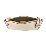 Our most popular bag, in a beautiful cream stone color, this mini clutch, with its sleek silhouette, is as gorgeous as it is versatile.  Features include a polished turn lock, six card slots, and an interior zipper for change.  It can be styled in many ways, with removable straps for alternating between wallet, crossbody, and wristlet!   5"H x 9.5"W x 1"D