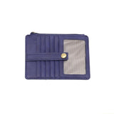 We love this mini wallet in a dusk blue colored vegan leather! It is full of style and will hold your license and up to six credit cards. The zipper pocket is roomy enough for your change and cash, and a pocket is on the back.&nbsp; This mini wallet is perfect for you, but it makes an awesome gift!

DIMENSIONS: 4 IN. H X 5.5 IN. W X .25 IN. D

ZIPPERED TOP CLOSURE ON EDGE

6 CREDIT CARD POCKETS

ID WINDOW POCKET

EXTERIOR PASSPORT POCKET

STRIPED LINING

BRASS PLATED HARDWARE

100% VEGAN LEATHER (POLYURETHA