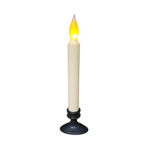 Oh, how we love this candle!&nbsp; Put it in a window, or use it in your displays!&nbsp; It will automatically turn on at dusk and off at dawn. How cool is that? It has a realistic flickering amber flame.

To use, remove the bottom section of the candle, turning counterclockwise.&nbsp; Insert 2 AA alkaline batteries (not included). Replace the bottom of the candle by turning clockwise. The candle will now be on.&nbsp; Place the candle in the desired location with the photocell facing the light source.&nbsp;