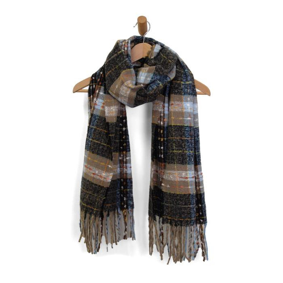 Scarf: Coffee Cozy Madras Fringe