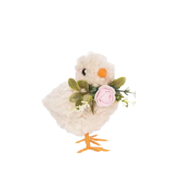 This charming little felt cream chick will bring the cuteness to your spring decor this year!. For extra sweetness, it is adorned with delicate flowers around the neck.

Approximately 3.2
