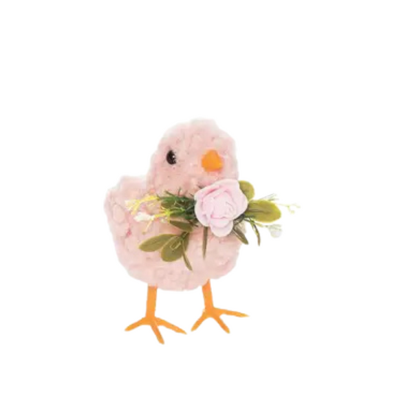 This charming little felt pink chick will bring the cuteness to your spring decor this year!. For extra sweetness, it is adorned with delicate flowers around the neck.

Approximately 3.2
