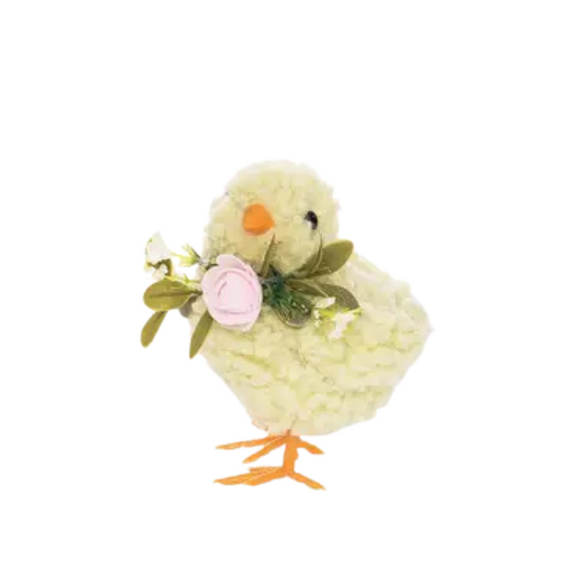 This charming little felt yellow chick will bring the cuteness to your spring decor this year!. For extra sweetness, it is adorned with delicate flowers around the neck.

Approximately 3.2
