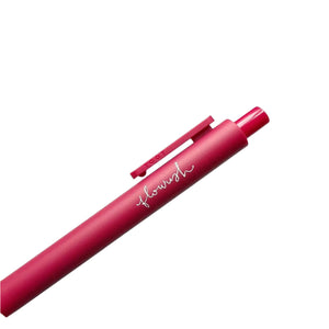 This pen from Emily Lex will make your writing better (for real! It's what everyone says when they try it!). Jotter pen with "flourish" on the side. Matte finish for easy gripping. Smooth black gel ink for seamless writing.

&nbsp;Details: - single jotter pen - black gel ink makes writing feel smooth and flowing - encouraging sentiment "flourish" is in Emily's handwriting