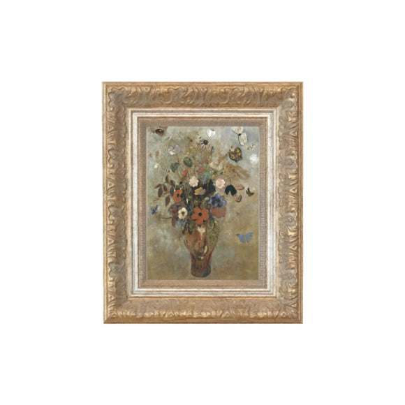 Butterflies and flowers always bring a little happy to your home! You'll find a spot quick for this beautiful piece of art - we just know it! Printed on premium canvas fabric for a lasting, textured finish and has a handcrafted ornate frame that adds a classic charm.  Comes with a paper backing and hanging hardware for easy installation.

Made in the USA: Proudly crafted with quality and care. 

Care Instructions: Keep canvas dry to maintain its quality. If smudged or dirty, gently wipe with 