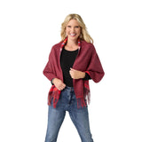 This women’s reversible wrap offers multiple styling options with a versatile design that can be worn on either side for two distinct looks. The button front closure adds structure while allowing for adjustable draping, and the fringe detailing brings movement and texture. Crafted from a soft woven fabric, this layering wrap combines comfort with standout pattern, making it an easy choice for both casual outfits and more styled looks.

Materials: Acrylic/Cotton.