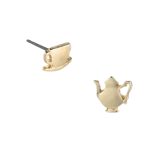 It's time for a tea party—we have a kettle and a cup; what more do we need? You'll want to wear these gold tea kettle and tea cup earrings the next time you are out having tea!

Measures: 1/8