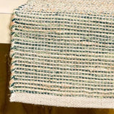 Need to add a little texture to your home? You'll love this incredibly stylish, sustainable, and durable hand-woven khaki and green-colored table runner. It will surely enrich the décor of any surface in your home. Made with Jute and cotton, these runners are environmentally friendly, sustainable, trendy, and stylish.  13" W x 72"L  Spot clean only.  Jute &amp; Cotton  Handmade in India