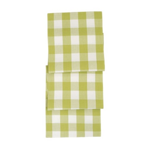Put a POP of color on your table or sideboard with our green & white buffalo checked table runner! Crafted of cotton, this double-sided table runner is machine washable for easy care.  72" l x 13" w x 0.25" h
