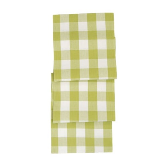 Put a POP of color on your table or sideboard with our green & white buffalo checked table runner! Crafted of cotton, this double-sided table runner is machine washable for easy care.  72