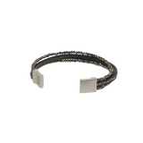 You'll love how easy it is to put this magnetic clasp bracelet on and take off!&nbsp; This bracelet has two glitzy grey beaded strands on either side of a grey leather band with a sparkly strand in the center of it.

Approximately 1/2" W x&nbsp; 7.75" L