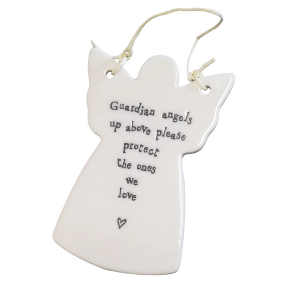 You'll love to give one of these angel-shaped porcelain ornaments to someone special! They have a cord tied to the wings so that it can hang if you would like. The words 