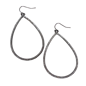 A customer favorite! These antique gunmetal teardrop hoops are oversized and very lightweight earrings have micro pave crystals that give them a bit of "wow!"

2.45" long