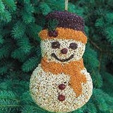 Frosty is a solid snowman made of safflower seed and sunflower hearts. He is decorated with more premium seeds and cherries. He is 100% edible! Jute hanger and net included.