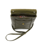 With a slim, streamlined look, this vegan leather crossbody in a beautiful dark olive color features a top flap with magnetic snap closure and an adjustable shoulder strap so you can carry it as a crossbody or a shoulder bag. With two convenient slip pockets, one under the flap and one on the back you can keep your phone and keys in easy reach.


Dimensions: 9.5 in. H x 8 in. W x 2.75 in. D
Magnetic snap closure
Adjustable shoulder strap: 14 in. - 27.5 in. drop
Brass plated hardware
100% Vegan leather (poly