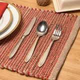 Need to add a little texture to your home? You'll love this stylish, sustainable, durable hand-woven khaki rust and orange-colored placemat. It will surely enrich the décor of any surface in your home. Made with Jute and cotton, this placemat is environmentally friendly, sustainable, trendy, and stylish.  13" W x 19"L  Spot clean only.  Jute &amp; Cotton  Handmade in India