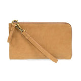 The Karina combines sleek styling with uber organization in beautiful antique-looking wheat-colored vegan leather! This bag has the ultimate versatility, as it can be worn as a crossbody, a clutch, or a wristlet. The bonus wallet, which includes credit card slots, ID windows, a zippered change pocket, and a billfold, will keep you organized and can be carried separately!   MAIN BAG: 9"H x 6"W x 1"D