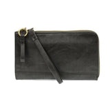 The Karina combines sleek styling with uber organization in beautiful antique-looking metallic graphite-colored vegan leather! The ultimate versatility, this bag can be worn as a crossbody, as a clutch, or as a wristlet.  The included bonus wallet with credit card slots, id windows, zippered change pocket, and billfold will keep you organized on the go and can be carried separately!