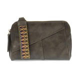 Retro styling crafted in antiqued vegan leather gives this khaki-grey colored clutch a vintage vibe. The removable woven wrist strap is the finishing touch on this stylish bag so that you can wear it as a wristlet, clutch, or crossbody with the included removable shoulder strap!   6.75"H x 9.75"W x 2.25"D