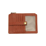 We love this mini wallet in a pretty terracotta colored vegan leather! It is full of style and will hold your license and up to six credit cards. The zipper pocket is roomy enough for your change and cash, and a pocket is on the back.  This mini wallet is perfect for you, but it makes an awesome gift!  DIMENSIONS: 4 IN. H X 5.5 IN. W X .25 IN. D  ZIPPERED TOP CLOSURE ON EDGE  6 CREDIT CARD POCKETS  ID WINDOW POCKET