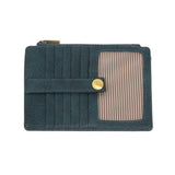 We love this mini wallet in a rich dark turquoise vegan leather! It is full of style and will hold your license and up to six credit cards. The zipper pocket is roomy enough for your change and cash, and a pocket is on the back.  This mini wallet is perfect for you, but it makes an awesome gift!  DIMENSIONS: 4 IN. H X 5.5 IN. W X .25 IN. D