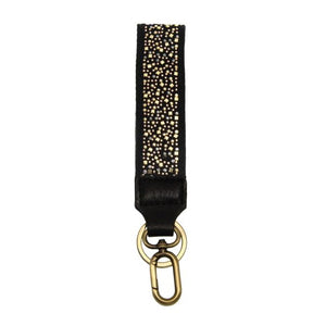 Black mixed metal studded wristlet keychain,1.5 inches