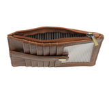 We love this mini wallet in pecan vegan leather! It is full of style and will hold your license and up to six credit cards. The zipper pocket is roomy enough for change and cash, and it has a back pocket.&nbsp; This mini wallet is perfect for you and makes an awesome gift!

DIMENSIONS: 4 IN. H X 5.5 IN. W X .25 IN. D

ZIPPERED TOP CLOSURE ON EDGE

6 CREDIT CARD POCKETS

ID WINDOW POCKET

EXTERIOR PASSPORT POCKET

STRIPED LINING

BRASS PLATED HARDWARE

100% VEGAN LEATHER (POLYURETHANE)