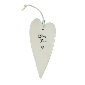 "love you" Porcelain Heart Ornament

2 1/2" W x 5 1/4" H