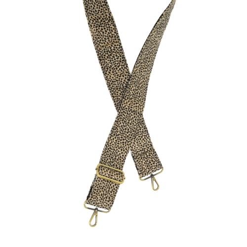 Express your style and add playful hints of pattern with this natural colored cheetah pattern on a black background to your favorite cross-body or clutch with this guitar strap! The back of the strap is black.

2