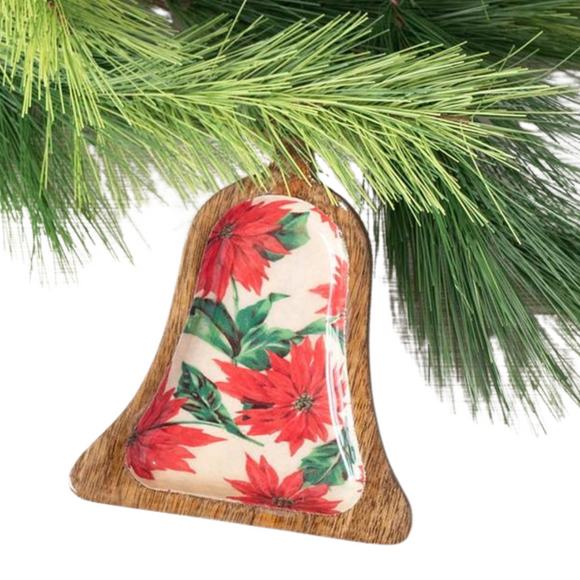 Enamel Mango Wood Trays: Bell