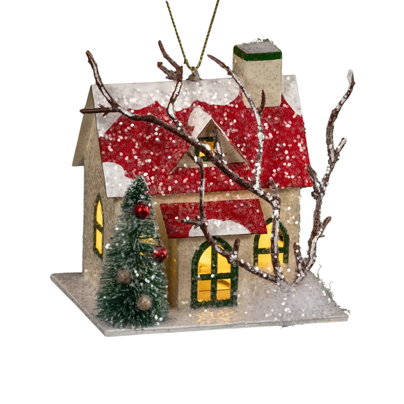 Red Roof Lighted House Ornament