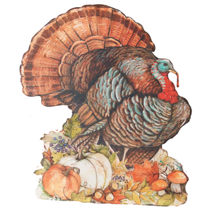 This large turkey cutout will be stunning in your fall decor! With its gorgeous, rich colors and pumpkins and leaves all around, it will be your favorite thing to put out year after year!

22.5" H x 18.5" W

Metal