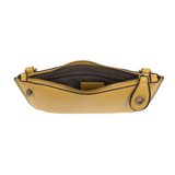 Our most popular bag, in a beautiful butter yellow color, this mini clutch, with its sleek silhouette, is as gorgeous as it is versatile.&nbsp; Features include a polished turn lock, six card slots, and an interior zipper for change.&nbsp; It can be styled in many ways, with removable straps for alternating between wallet, crossbody, and wristlet!

&nbsp;5"H x 9.5"W x 1"D

Removable and adjustable crossbody strap 13"-24"

Wristlet strap 7" long

interior zippered pocket

brass plated hardware

100% vegan le