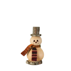 This tiny little snowman is such a treat! He is the perfect unique gift or accessory for small spaces. This natural snowman is crafted from hard shell gourds by a small team of expert crafters and has amazing detail for such a tiny piece. He has a red nose, a colorful scarf, and a cute wooden hat and base. He is approximately 2 1/4" in diameter and 4" tall. Because this design is crafted using natural gourds, each piece is ever so slightly different to make for a unique artisan piece.

Approximately 2.25" i