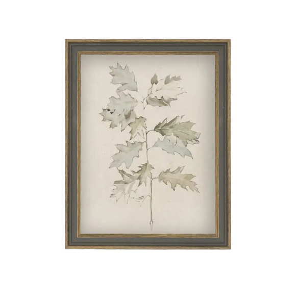 Oak Leaves framed antique art is printed on quality canvas, giving it a lasting finish, then placed into our handcrafted Grey Brown frame. This is an authentic reproduction of the original artwork. It comes with a paper backing and hanging hardware for easy installation.

Made in the USA: Proudly crafted with quality and care. 

Care Instructions: Keep canvas dry to maintain its quality. If smudged or dirty, gently wipe with a dry, soft cloth.