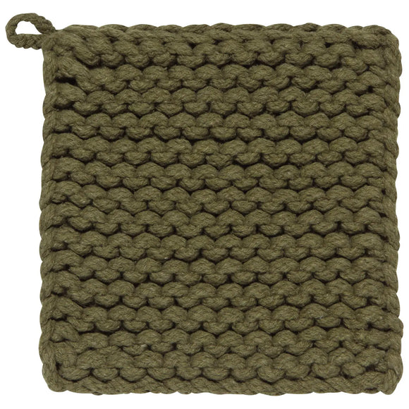 This textured olive potholder is handmade with a warm and appealing yarn color. Infusing the home with sweetness and zest, it does double duty as a trivet and adds tactile interest by the oven or on the table. 

8