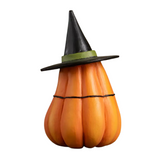 Bring a touch of whimsical magic to your Halloween decor with our enchanting Pumpkin Witch Luminary! This charming pumpkin features cut-out eyes and mouth, perfect for showcasing a glowing battery-operated light from the bottom. Atop the pumpkin sits a whimsical witch hat tilted just so, adding a playful flair. Completing the look is a long green witch nose, humorously appearing as if it's held on by a string. This delightful luminary is sure to cast a spell of charm and light in any space, making it a must