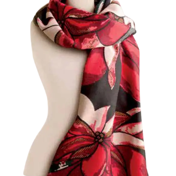 This one size fits all reversible wrap, drapes over and accents any outfit, casual or dressy. It feels and looks like cashmere. A beautiful layering piece!

55% Poly, 45% Viscose.

Dry clean or hand wash cold with light colors, lay flat to dry, iron on lowest setting if need, do not bleach.