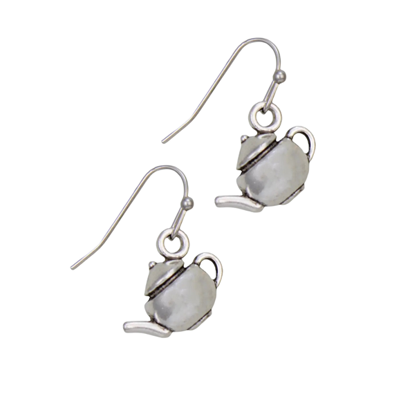 Warm up your style with these teatime treasures. These adorable silver earrings shaped like round vintage teapots, capturing the charm of an old-world tea party. Perfect for those who love a touch of nostalgia and a sprinkle of whimsy in their everyday style.

Measures approximately 3/4