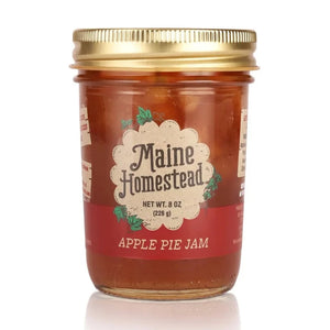 What a treat! Delicious apple pie flavor, complete with bits of local apples. Enjoy our Apple Pie Jam on scones, biscuits, or a spoon LOL!    INGREDIENTS: Local Apples, Sugar, Water, Pectin, Spices  8oz