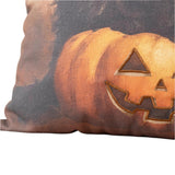 Bring a little Halloween magic to your home this year with this dark and moody pillow with a black cat perched on a Jack O' Lantern! The Jack O' Lantern has been emboridered in an accent brown thread all around his eyes, nose and mouth for a fun detail.

18" H x 18" W