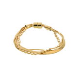 Four different chains all attached to each other for a great stacking bracelet look! There is a round dot chain, two small box chains and then a herringbone chain. Not only is it good looking, but you will love the ease of putting a magnetic bracelet on!

7.5"