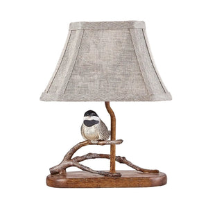 This 12 " accent lamp features a single songbird sitting on a branch under the tailored shade. The decorative shade lining of brown-toned bird toile adds to its wonderful details. Place it on a countertop or bookshelf to add charm and light to any room. It uses a 25-watt equivalent candelabra bulb (not included).

10 x 7.5 x 12 in

Max 25w bulb (not included)