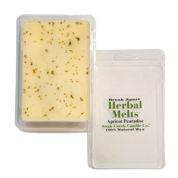 Transport your home to a fruity pear-a-dise! Tart, white apricot and juicy pear blend with coconut milk, peach nectar and vanilla extract for an over-the-top luscious fruit concoction. Hints of sugared caramel and sweet musk balance the blend and tie it all together.

Scent profile: Top: White Apricot, Peach Nectar, Crisp Pear Middle: Whipped Cream, Ripe Berries, Banana Base: Vanilla Extract, Sweet Musk, Caramel

Our natural wax melts are triple-scented to give you an amazing scent throughout your home.&nbs