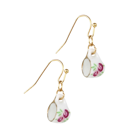 Are you ready for a spot of tea? Decorated with delicate pink flowers and gold-trimmed accents, these realistic-looking miniature teacup earrings are the perfect teatime accessory. 

Made in China

Measures approximately 1