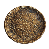 This stunning gold finish on our large display tray will be the perfect touch to your home! It features a beautifully textured surface and antique-inspired finish. We love using it's height to elevate different vignettes of candles, small decor pieces and seasonal items in our homes!&nbsp;

8.5" D x 4.5" H