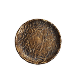 This stunning gold finish on our large display tray will be the perfect touch to your home! It features a beautifully textured surface and antique-inspired finish. We love using it's height to elevate different vignettes of candles, small decor pieces and seasonal items in our homes!

6" Dia x 3.5" H