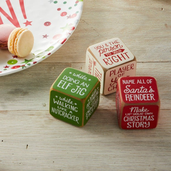 Give this Party Starter Dice to a host or hostess who loves silly party games and getting people moving & laughing. If that's you, buy for your own parties and break the ice, it's a sure way to get the party started! Three dice are included in each package.  Wood composite  Each dice is  2